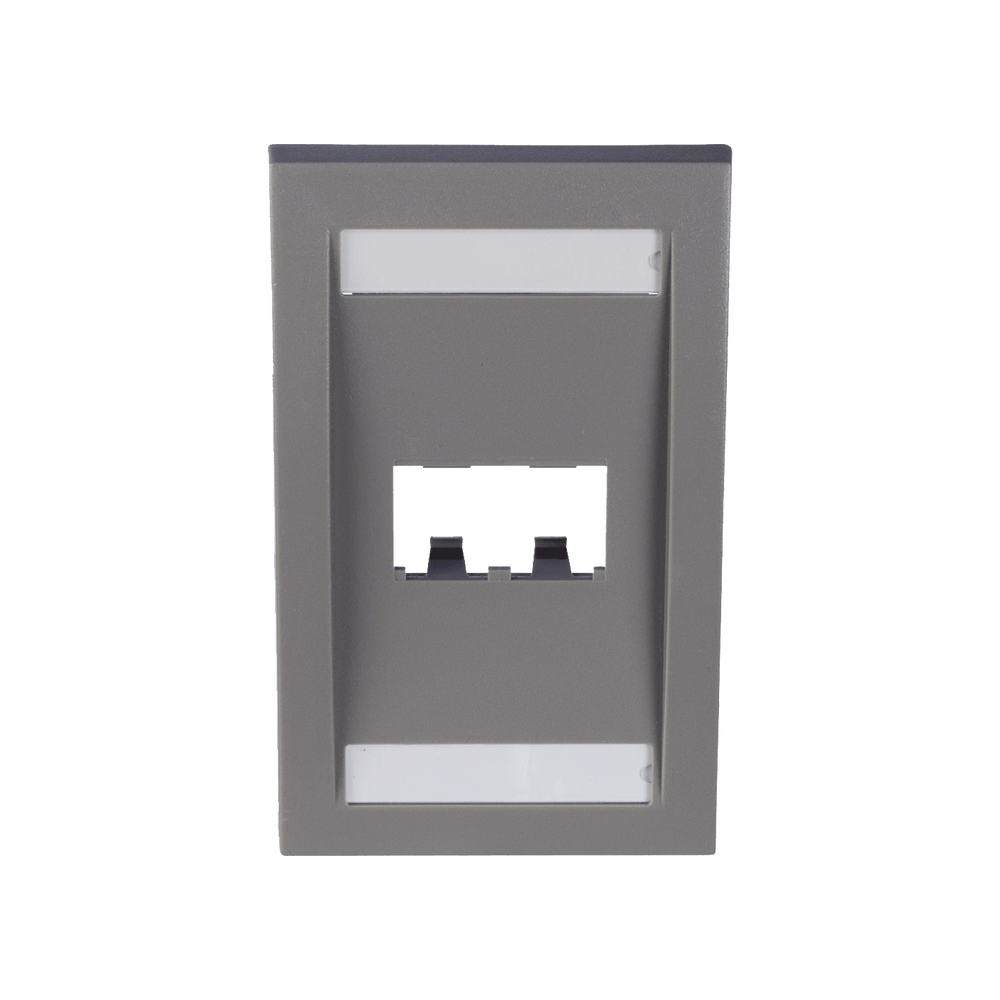 Placa de Pared Vertical Ejecutiva, Salida Para 2 Puertos Mini-Com, Con Espacios Para Etiquetas, Color Gris