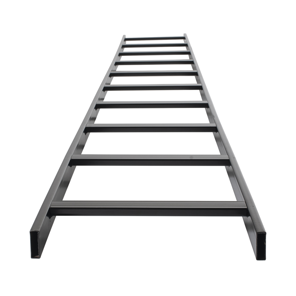 Escalera Tubular de 1.5" de Peralte y 12" de Ancho y 3.05 Metros de Largo, Pintura Epóxica Color Negro, Ideal Para Utilizarse en Centros de Datos o Cuartos de Telecomunicacionesl, incluye Coples y Tornillería