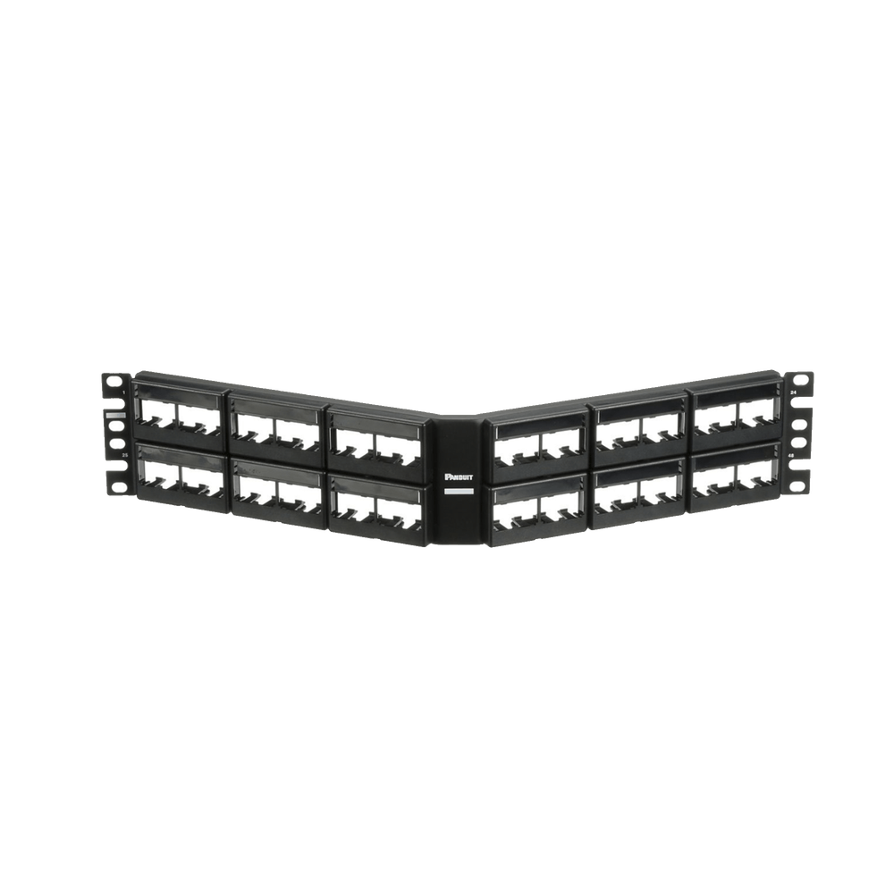 Panel de Parcheo Modular Mini-Com (Sin Conectores), Angulado, Sin Blindaje, Con Etiqueta y Cubierta, de 48 Puertos, 2UR