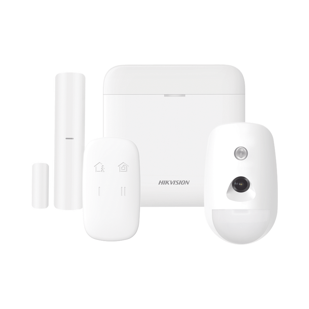 (AX PRO) KIT de Alarma AX PRO / Incluye: 1 Hub con bateria de respaldo / 1 Sensor PIR con Cámara / 1 Contacto Magnético / 1 Control Remoto / WiFi / Compatible con Hik-Connect P2P