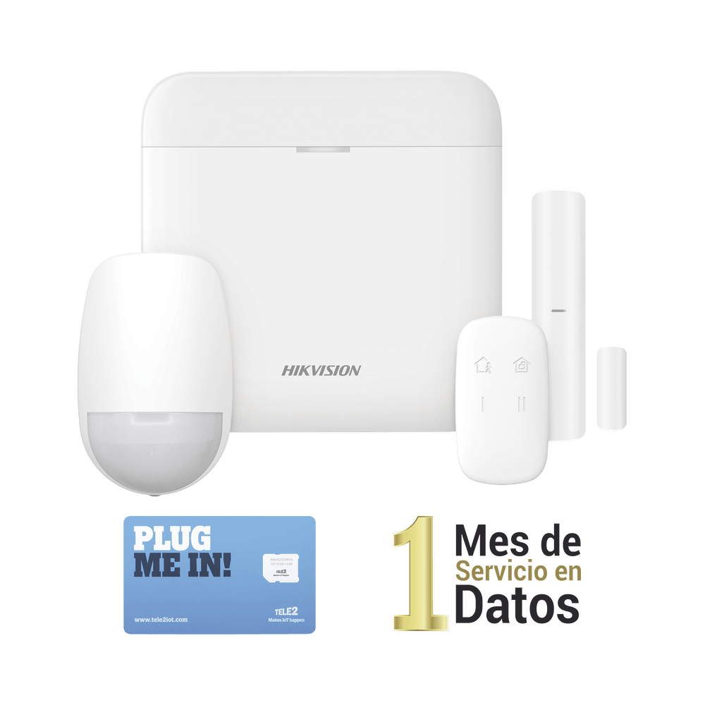 (AX PRO) KIT de Alarma AX PRO con GSM (3G/4G) / Incluye: 1 Hub con bateria de respaldo / 1 Sensor PIR / 1 Contacto Magnético / 1 Control Remoto /1 MICROSIM30M2M incluye 1 mes de servicio/ Wi-Fi / Compatible con Hik-Connect P2P