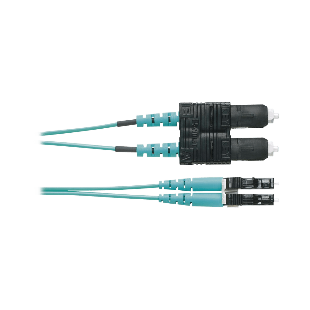 Jumper de Fibra Optica Multimodo 50/125 OM3, LC-SC Duplex, OFNR (Riser), Color Aqua, 1 Metro (3.28 Pies)