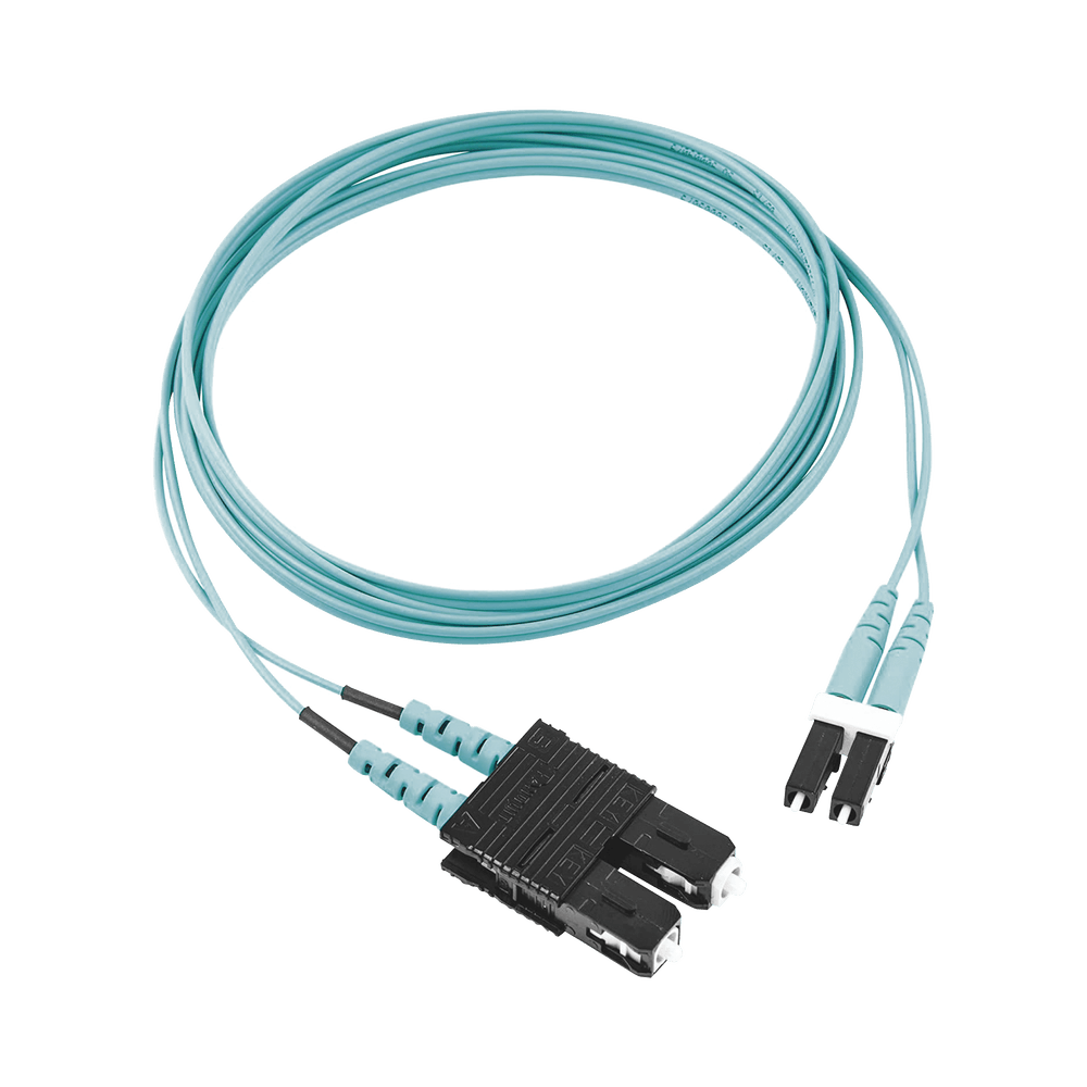 Jumper de Fibra Optica Multimodo 50/125 OM3, LC-SC Duplex, OFNR (Riser), Color Aqua, 2 Metros (6.56 Pies)