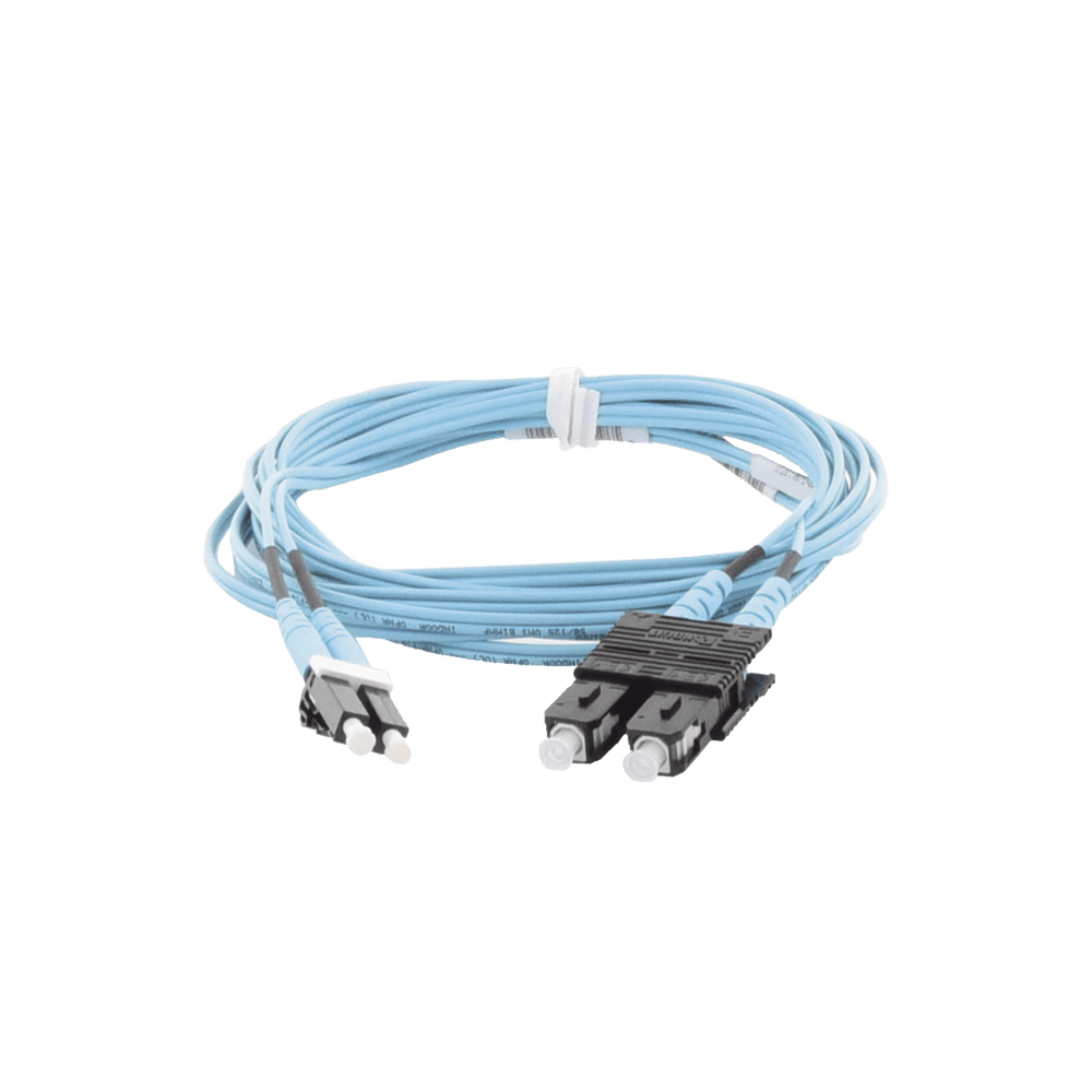 Jumper de Fibra Optica Multimodo 50/125 OM3, LC-SC Duplex, OFNR (Riser), Color Aqua, 3 Metros (9.84 Pies)