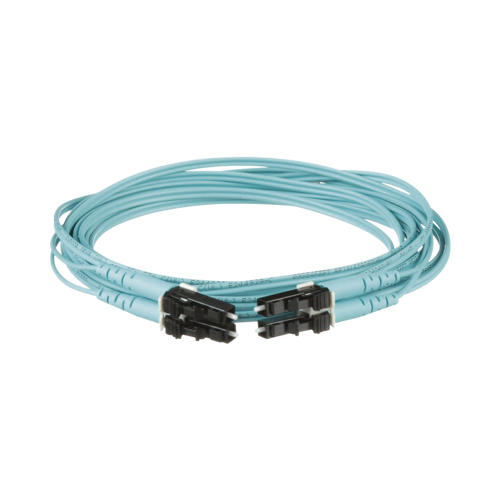 Jumper de Fibra Optica Multimodo 50/125 OM4, LC-LC Duplex, OFNR (Riser), Color Aqua, 1 Metro (3.28 Pies)