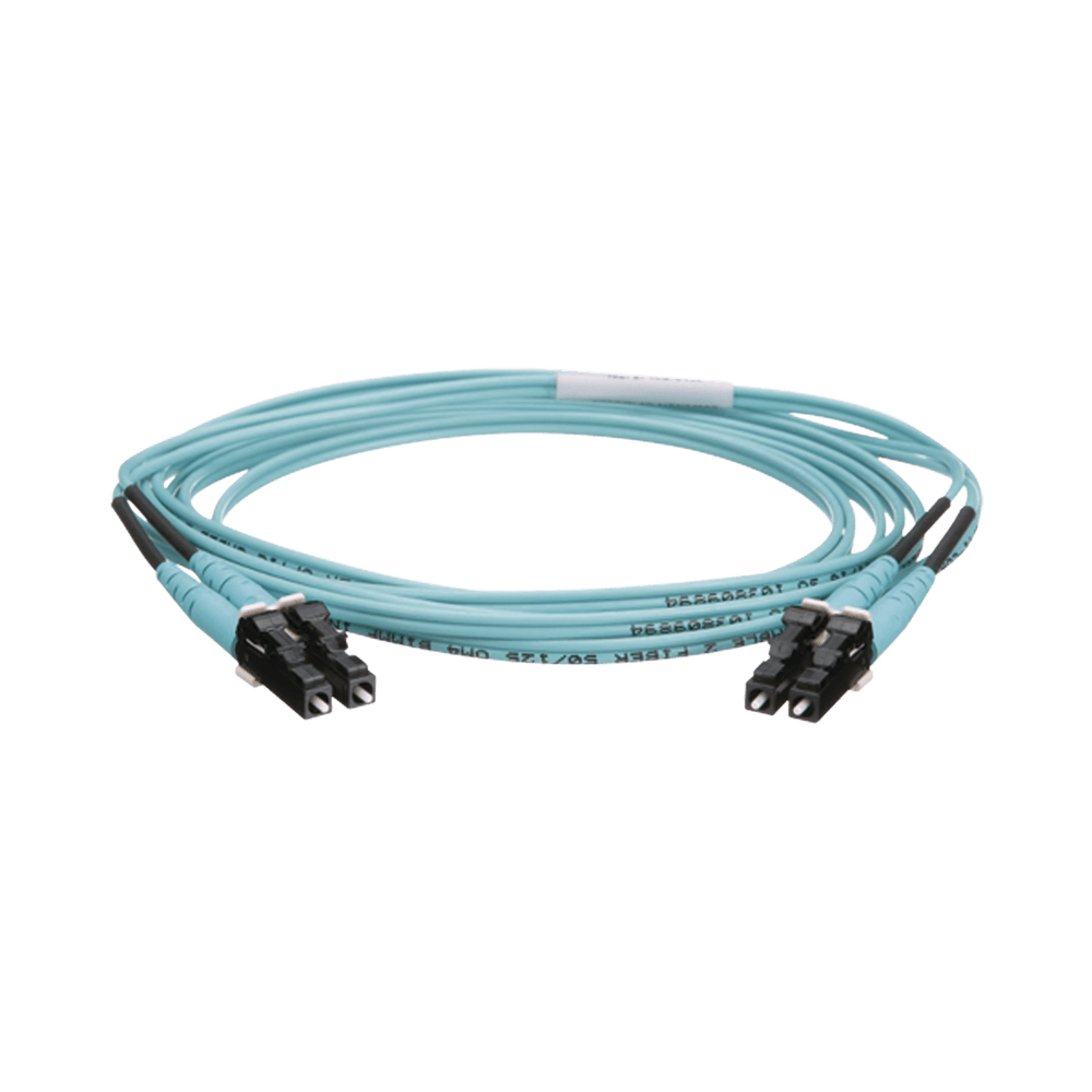Jumper de Fibra Optica Multimodo 50/125 OM4, LC-LC Duplex, OFNR (Riser), Color Aqua, 2 Metros (6.56 Pies)
