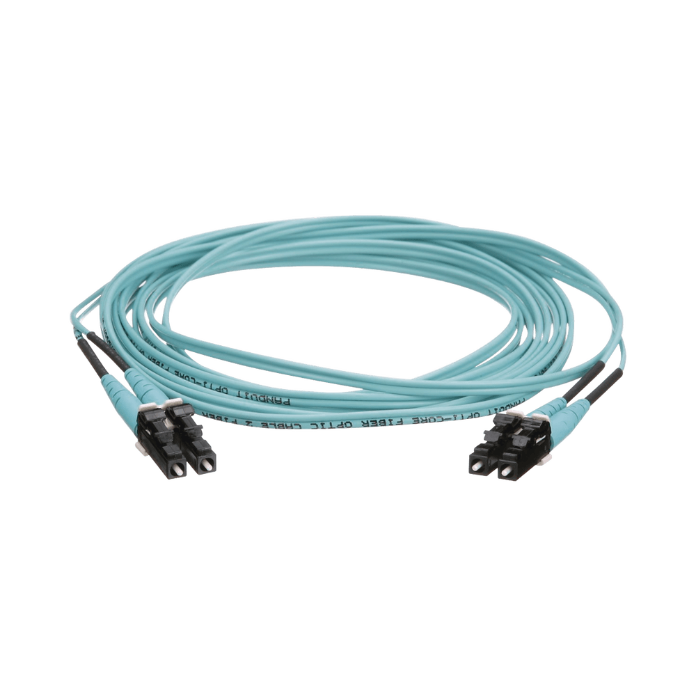 Jumper de Fibra Optica Multimodo 50/125 OM4, LC-LC Duplex, OFNR (Riser), Color Aqua, 10 Metros (32.81 Pies)
