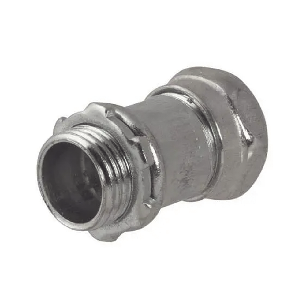 Conector Recto Compresión de Acero Galvanizado para Pared Delgada de 1 1/2".