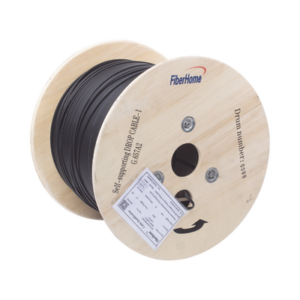 Carrete de 1 km de Fibra Óptica Aérea Mini Figura 8 G.657A2 Tipo Drop, Monomodo de 1 Hilo (Unifibra), Color Negro, Span 80