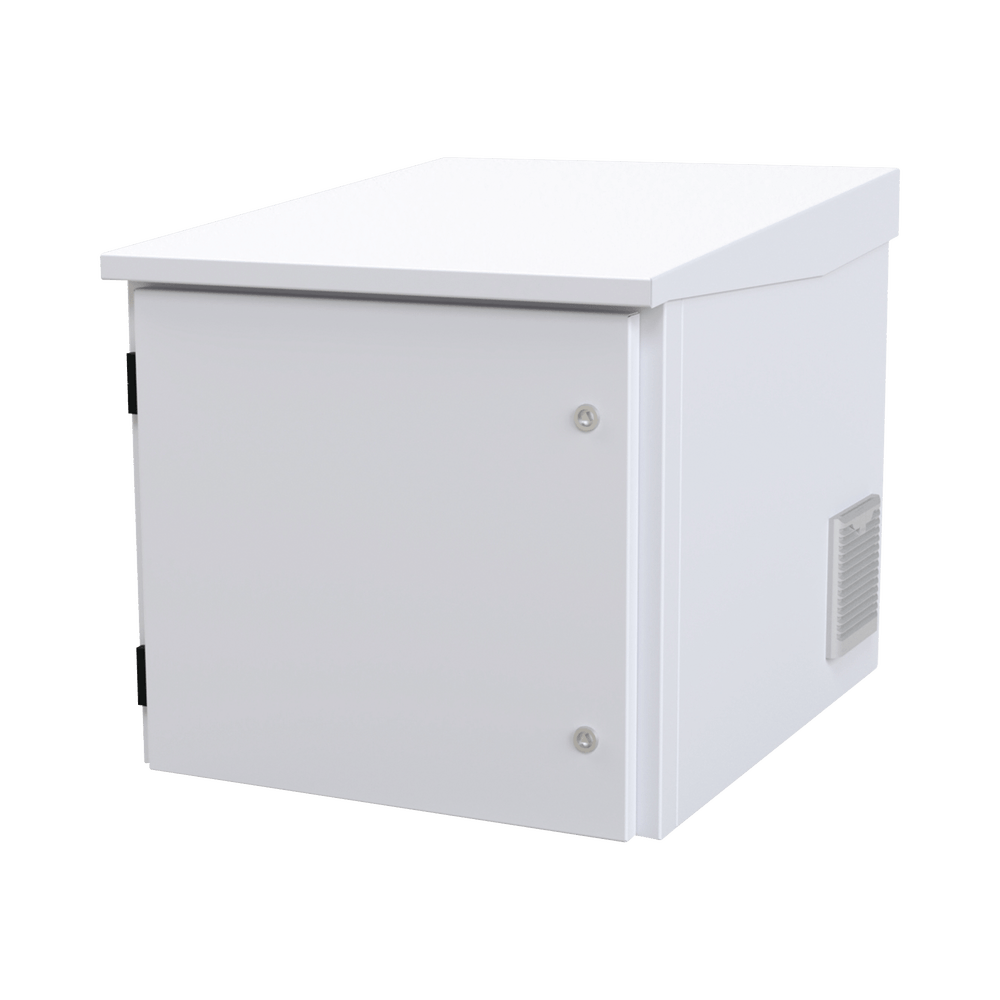 Gabinete PROFUNDO hasta 705 mm  de profundidad, de Exterior de 9UR con Ventiladores y Termostato, Se envía el Gabinete Armado, (Montaje a poste o torre se vende por separado).