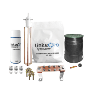 Kit Puesta a Tierra 30A / Electrodo Cobre Electrolítico / Diseño Delta / Filtro Equipotencial / Compuesto 12 kg / Barra Unión + Conectores + Registro