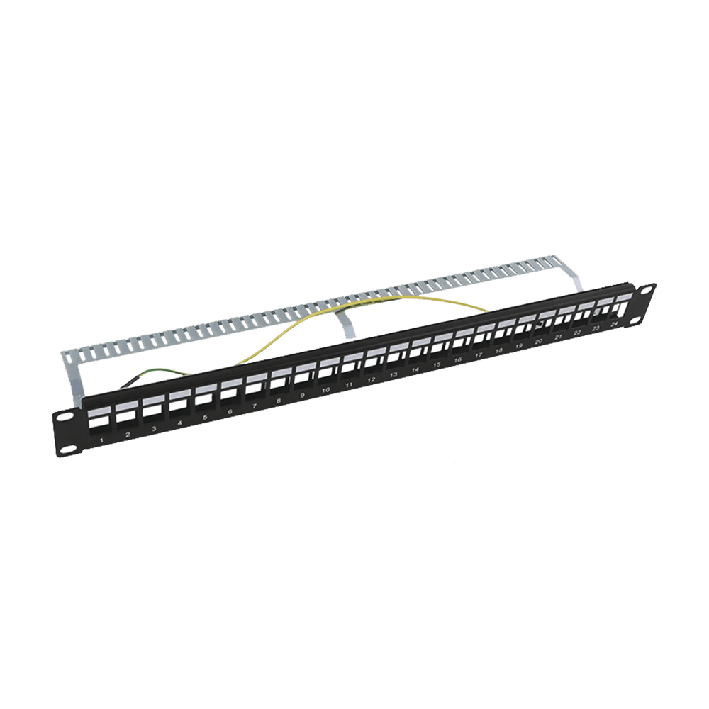 Patch Panel Modular Blindado (STP) de 24 Puertos, con Barra para Organizar Cable