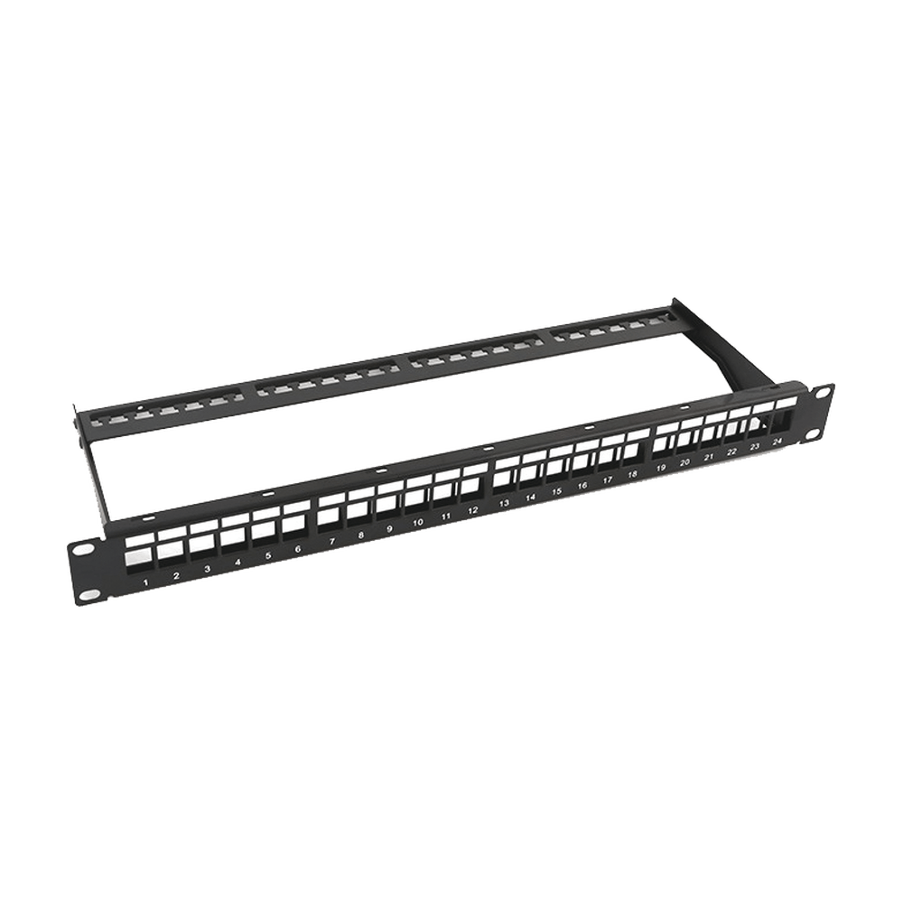 Patch Panel Modular sin Blindaje de 24 Puertos, 1U, con Barra para Organizar Cable