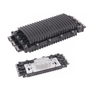Caja de Distribución de Fibra Óptica Horizontal, hasta 96 Empalmes, Exterior IP68, 3 Puertos de Entrada y Salida