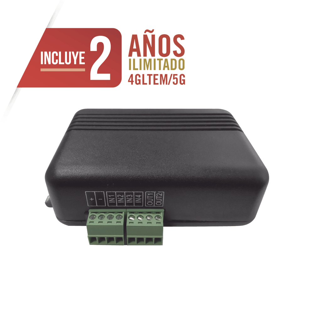 Controlador 4GLTEM / 4 ENTRADAS Y 2 SALIDAS / 2 AÑOS ILIMITADOS INCLUIDOS / Activacion Remota /Notificacion PUSH e EMAIL / APP SIN COSTO / Soporte para Reporte a Central de Alarma
