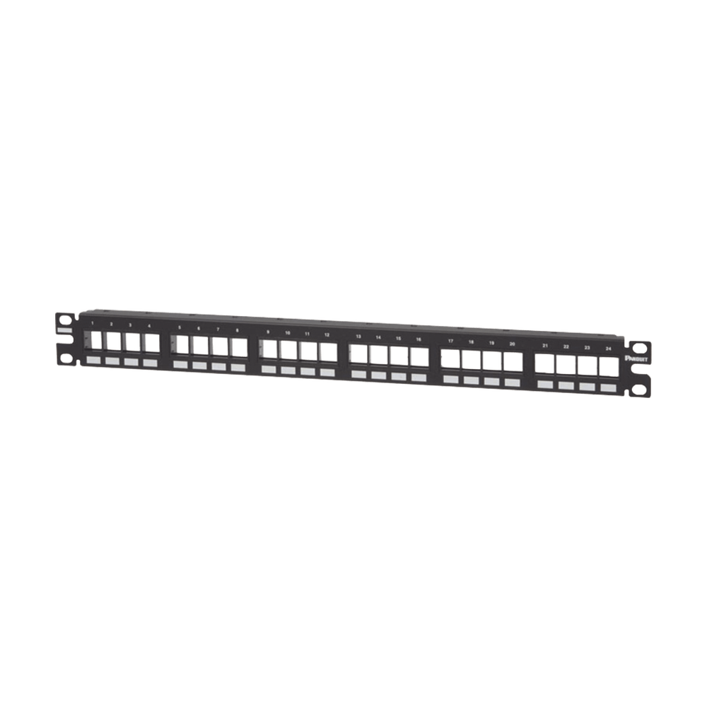 Panel de Parcheo Modular Keystone (Sin Conectores), Numerado y Espacio para Etiquetas, de 24 Puertos, 1UR