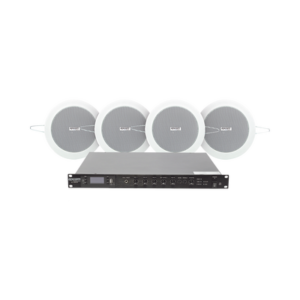KIT de Amplificador de 120W para Rack | 4 Altavoces de Plafón de 4in | 3 - 6W | Sistema 70/100V