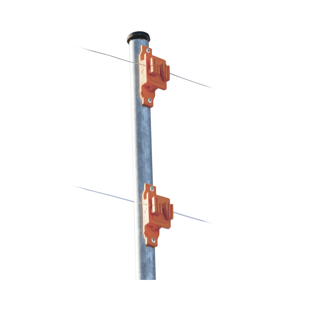 Aislador de Paso color Naranja reforzado para cercos eléctricos, resistente al clima extremoso