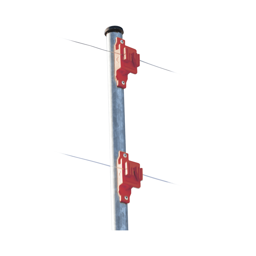 Aislador de Paso color Rojo reforzado para cercos eléctricos, resistente al clima extremoso