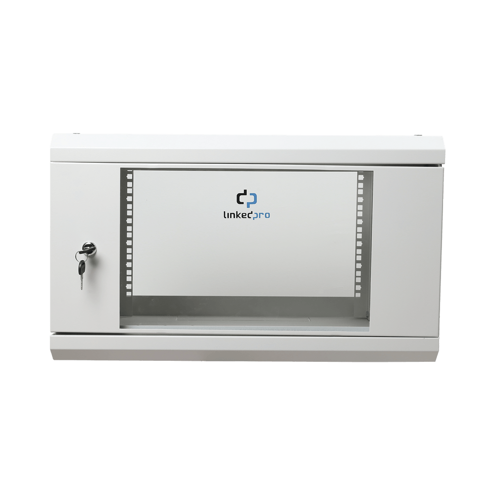 Gabinete de Pared de 6U con Puerta de Cristal Templado, 455 mm de Profundidad Total, Rack de 19'', Acero Reforzado Color Gris Mate