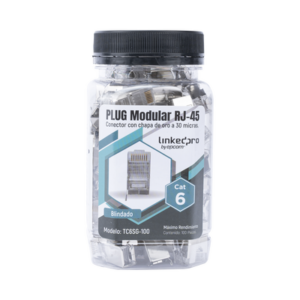 Bote con 100 Piezas de Plug Modular RJ45 Cat6 Blindado con Pin de Tierra, Chapado de Oro a 30 Micras para Durabilidad Extrema