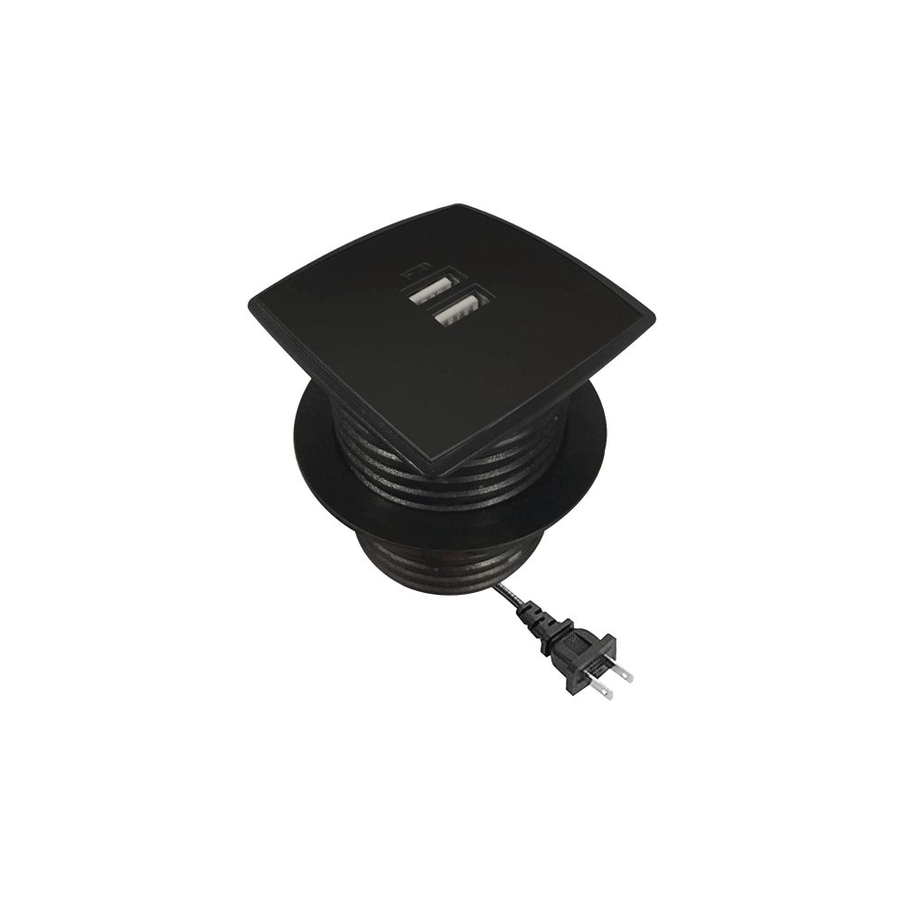 Caja Cuadrada Multy USB con 2 Puertos USB y Cable de Corriente Color Negro