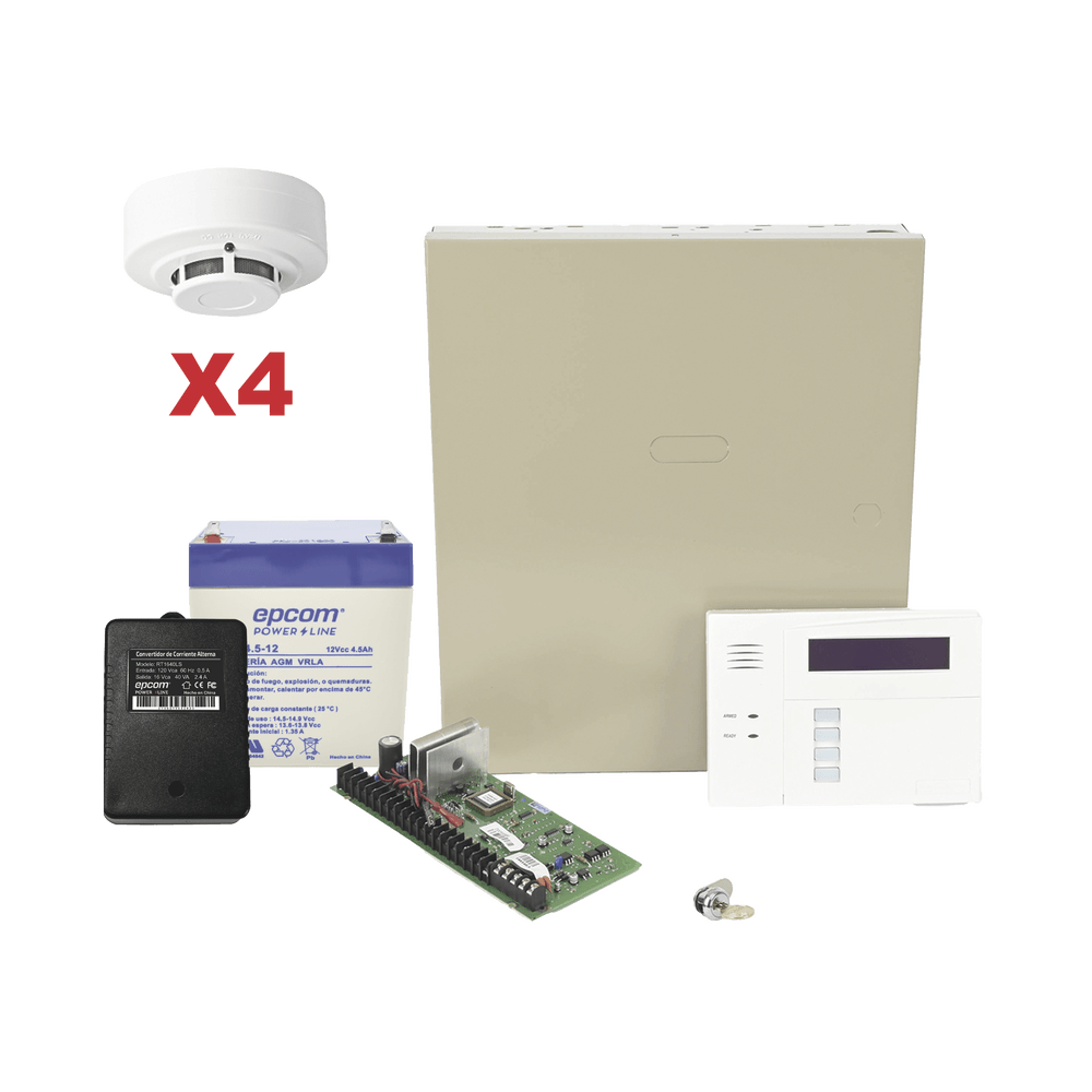 Kit de Panel de Alarma VISTA48LA con Gabinete, Batería y Transformador / 4 Sensores de humo