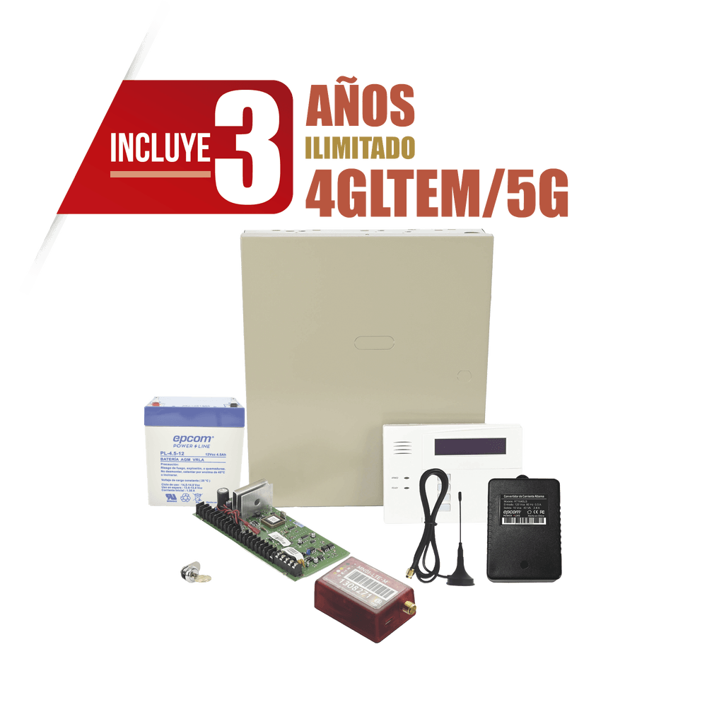 (3 Años 4GLTEM/5G ILIMITADO INCLUIDO)  Kit Vista48LA con comunicador 4GLTEM/5G MN01, Teclado, Gabinete, Batería y Transformador