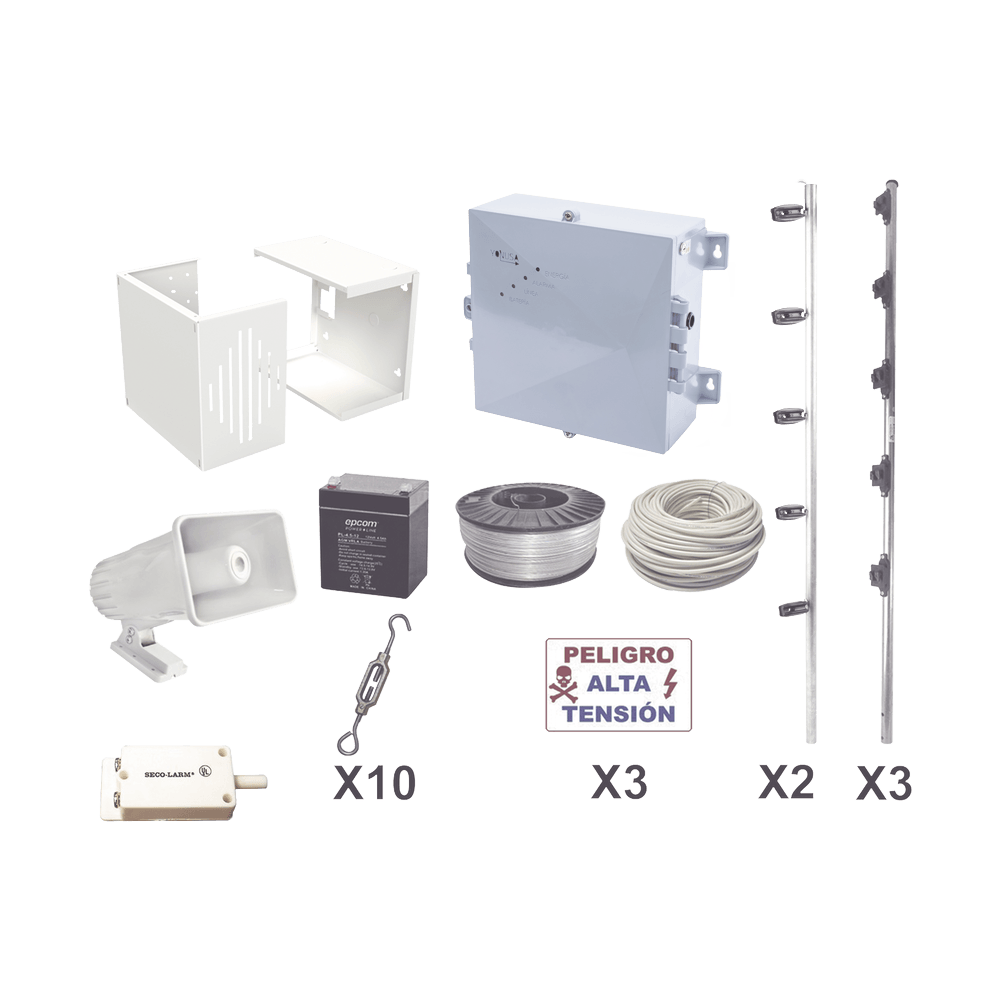 KIT ESENCIAL PARA 25Mts PERIMETRALES DE CERCO ELÉCTRICO PARA PROTECCIÓN DE ROBOS EN CASAS, NEGOCIOS, BODEGAS,ETC.