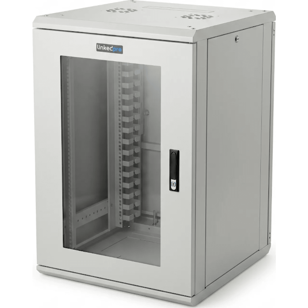 Gabinete Rack 19 Pulgadas / 18 Unidades / Piso / Puerta de Cristal / Acero Calibres 16-18-20 / Capacidad 750 kg (1653.5 lb) / Dimensiones 60 cm (23.6 in) x 93 cm (36.6 in) x 46 cm (18.1 in)