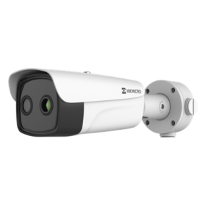 (HIKMICRO) Bala IP Bi-espectral / Térmica (384 X 288 / 9.7 mm) + Óptica (4 MP / 6.4 mm) / IA GUANLAN / Rango: -20°C a 650°C / 2°C Margen / Detección de Fuego y Humo / Alarma Visual y Audible / Dual Light / PoE / IP67 / Ant